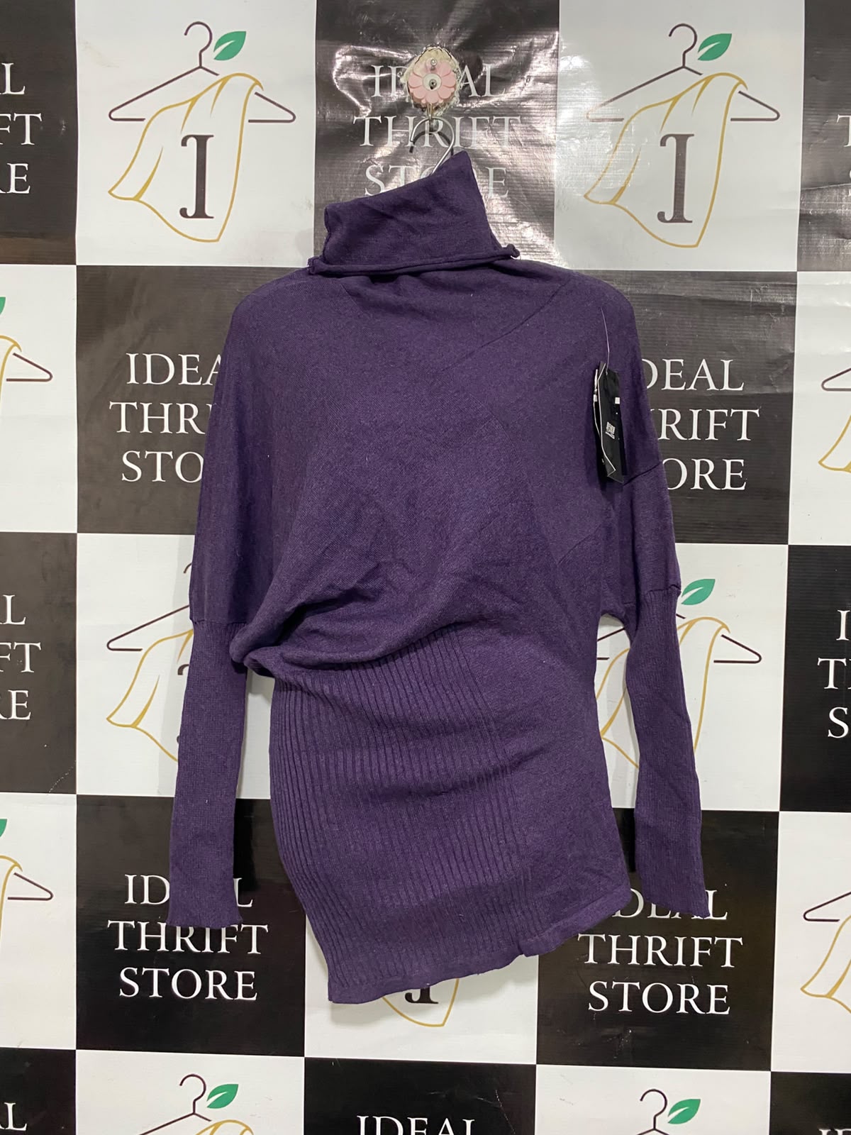 LUXINGBULUO  |M| BUST 25| A70| PURPLE TURTLENECK DRAPED KNIT TUNIC SWEATER