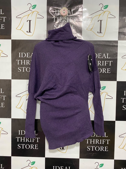 LUXINGBULUO  |M| BUST 25| A70| PURPLE TURTLENECK DRAPED KNIT TUNIC SWEATER