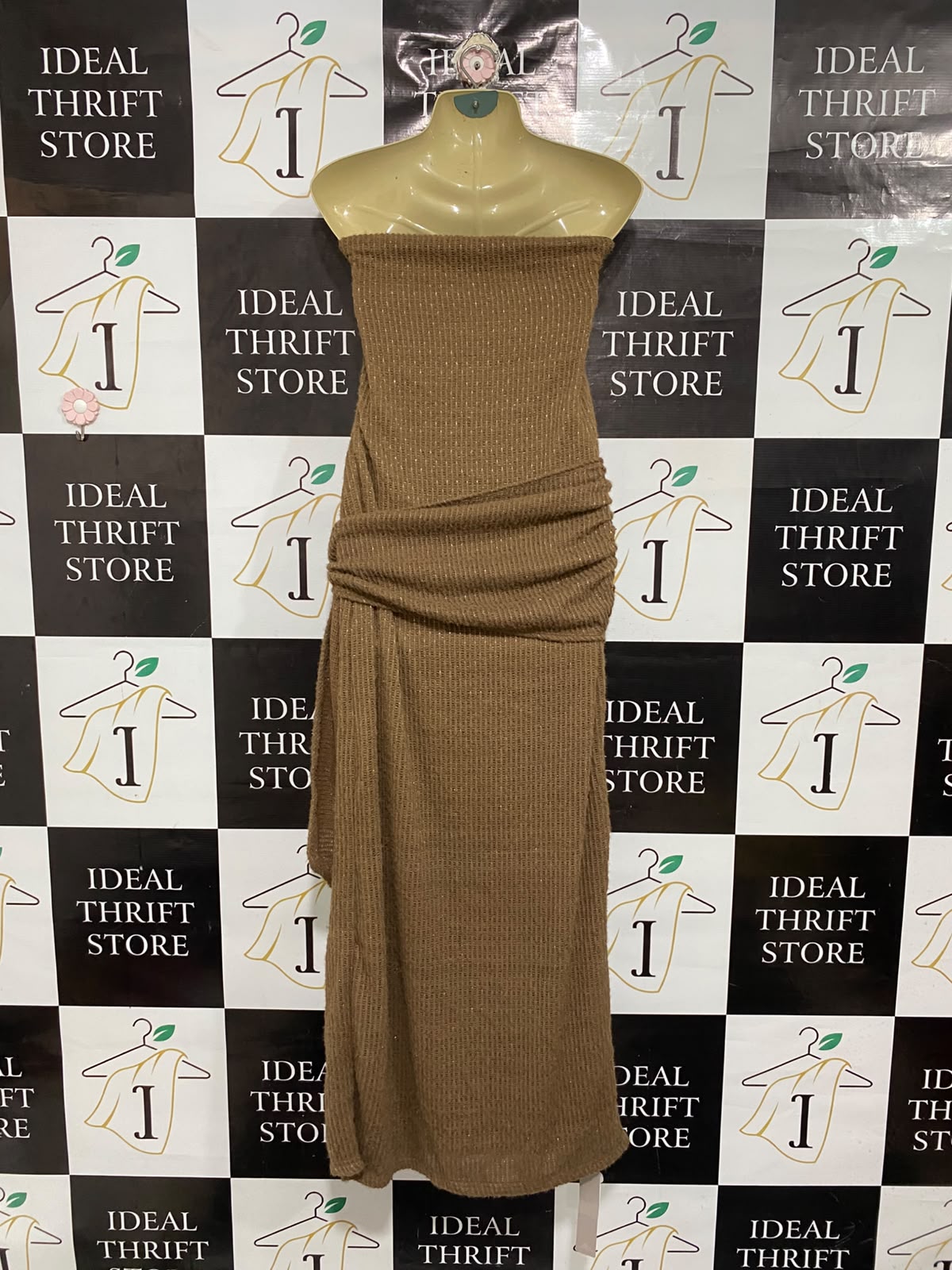 MISSGUIDED |L| BUST 17| A70| BROWN STRAPLESS DRAPED WAIST MIDI DRESS