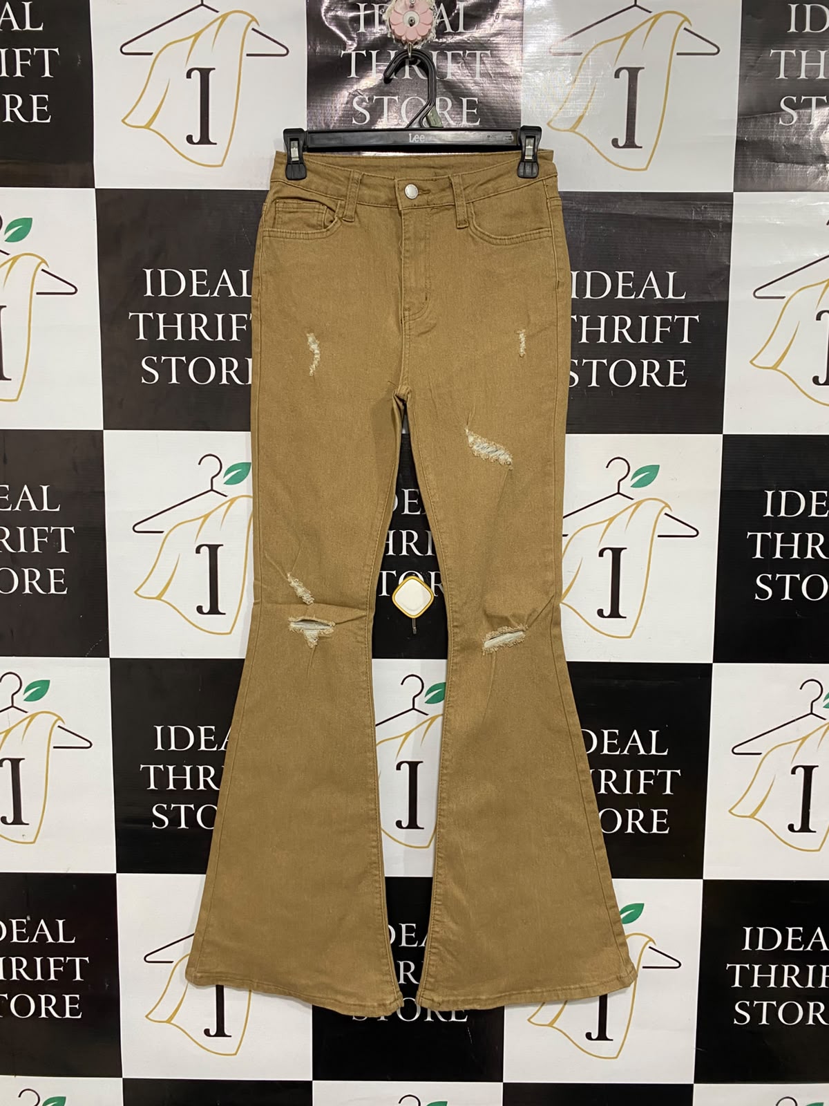 SHEIN |S | WAIST 26 | A70|  KHAKI DISTRESSED FLARED DENIM JEANS