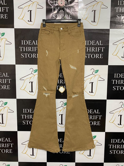 SHEIN |S | WAIST 26 | A70|  KHAKI DISTRESSED FLARED DENIM JEANS