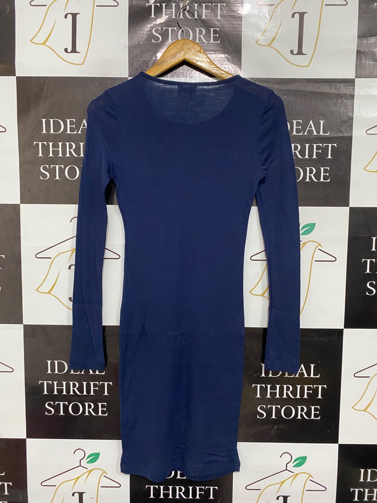 KOOKAI |S | BUST 14 | A70|  NAVY BLUE LONG-SLEEVE RIBBED MIDI DRESS