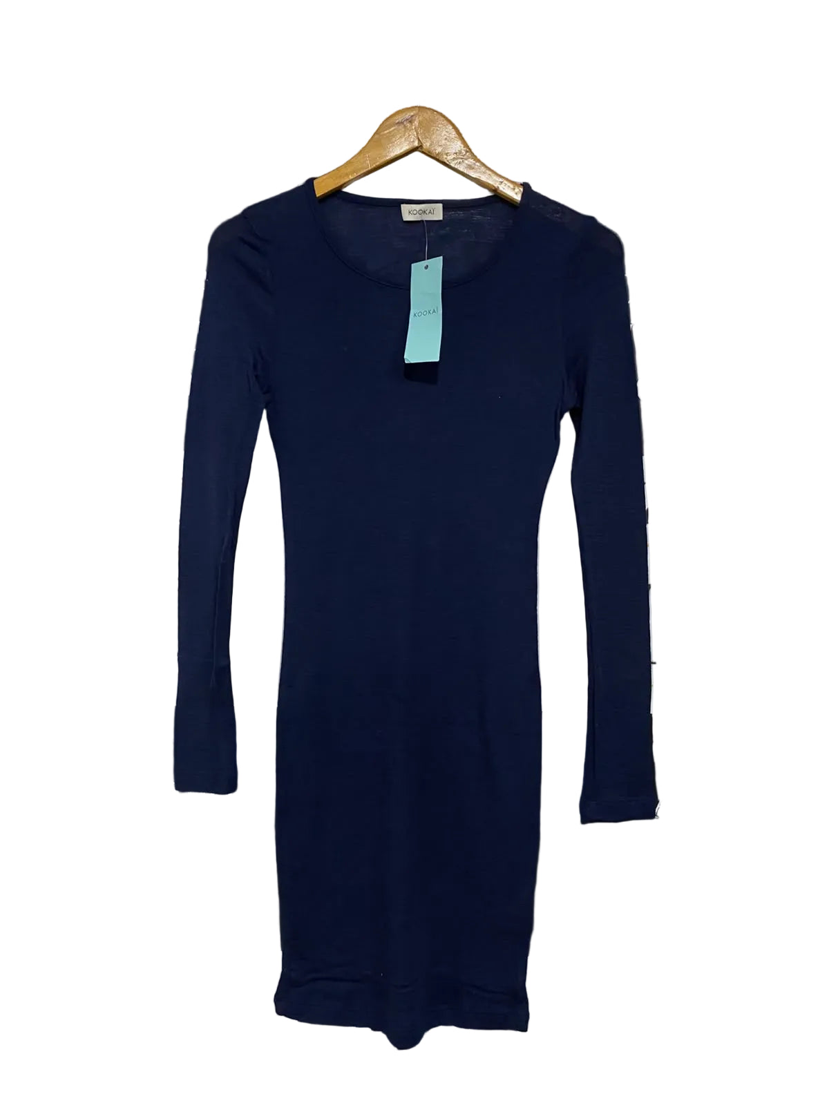 KOOKAI |S | BUST 14 | A70|  NAVY BLUE LONG-SLEEVE RIBBED MIDI DRESS