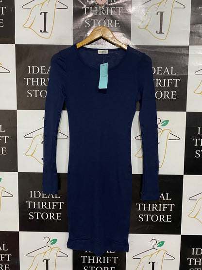 KOOKAI |S | BUST 14 | A70|  NAVY BLUE LONG-SLEEVE RIBBED MIDI DRESS