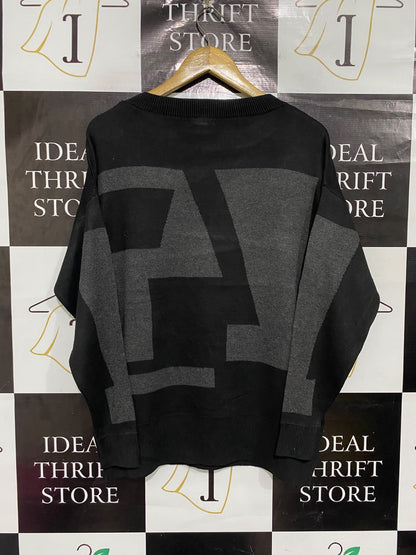 ROCKMANS | M| BUST 23 | A70|  BLACK & GREY ABSTRACT GEOMETRIC KNIT SWEATER
