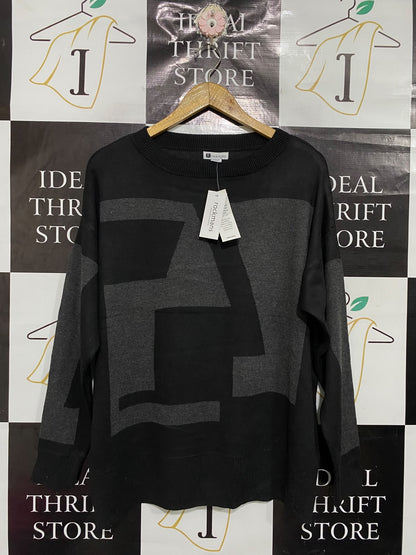 ROCKMANS | M| BUST 23 | A70|  BLACK & GREY ABSTRACT GEOMETRIC KNIT SWEATER
