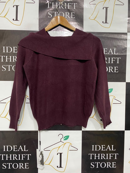SHENRAN  |S | BUST 19 | A70| PLUM ASYMMETRIC COLLAR KNIT SWEATER