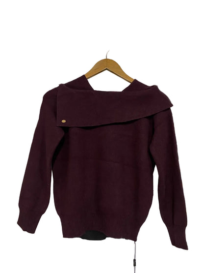 SHENRAN  |S | BUST 19 | A70| PLUM ASYMMETRIC COLLAR KNIT SWEATER