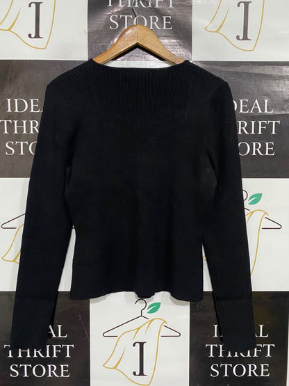 PORTMANS |M | BUST 17 | A70|  BLACK SWEETHEART NECK RIBBED LONG-SLEEVE TOP