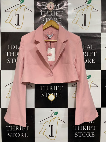 DAZIE | M| BUST 20 | A70|  PINK CROPPED TAILORED BLAZER WITH FLARED SLEEVES