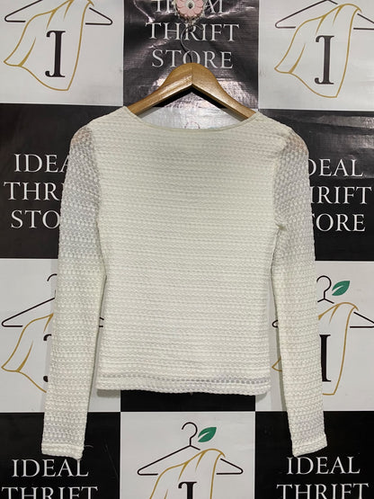 WINNIE & CO.  |S | BUST 14 | A70| WHITE TEXTURED RUCHED LONG-SLEEVE TOP