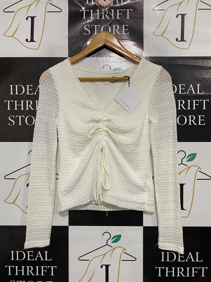 WINNIE & CO.  |S | BUST 14 | A70| WHITE TEXTURED RUCHED LONG-SLEEVE TOP