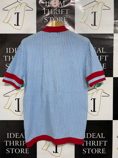 RUNAWAY  | S| BUST 20 | A70| THE LABEL BLUE & RED CONTRAST KNIT POLO TOP
