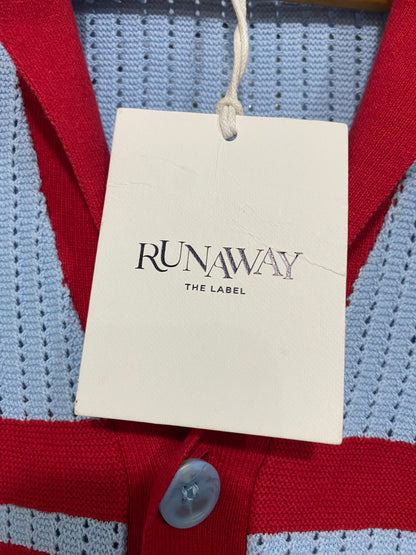 RUNAWAY  | S| BUST 20 | A70| THE LABEL BLUE & RED CONTRAST KNIT POLO TOP