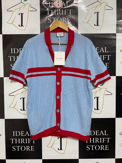 RUNAWAY  | S| BUST 20 | A70| THE LABEL BLUE & RED CONTRAST KNIT POLO TOP