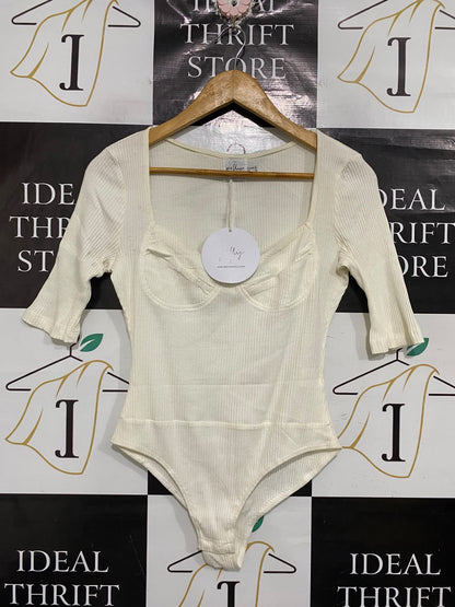 PRINCESS POLLY  |S | BUST 16 | A70| CREAM RIBBED BUSTIER-STYLING BODYSUIT