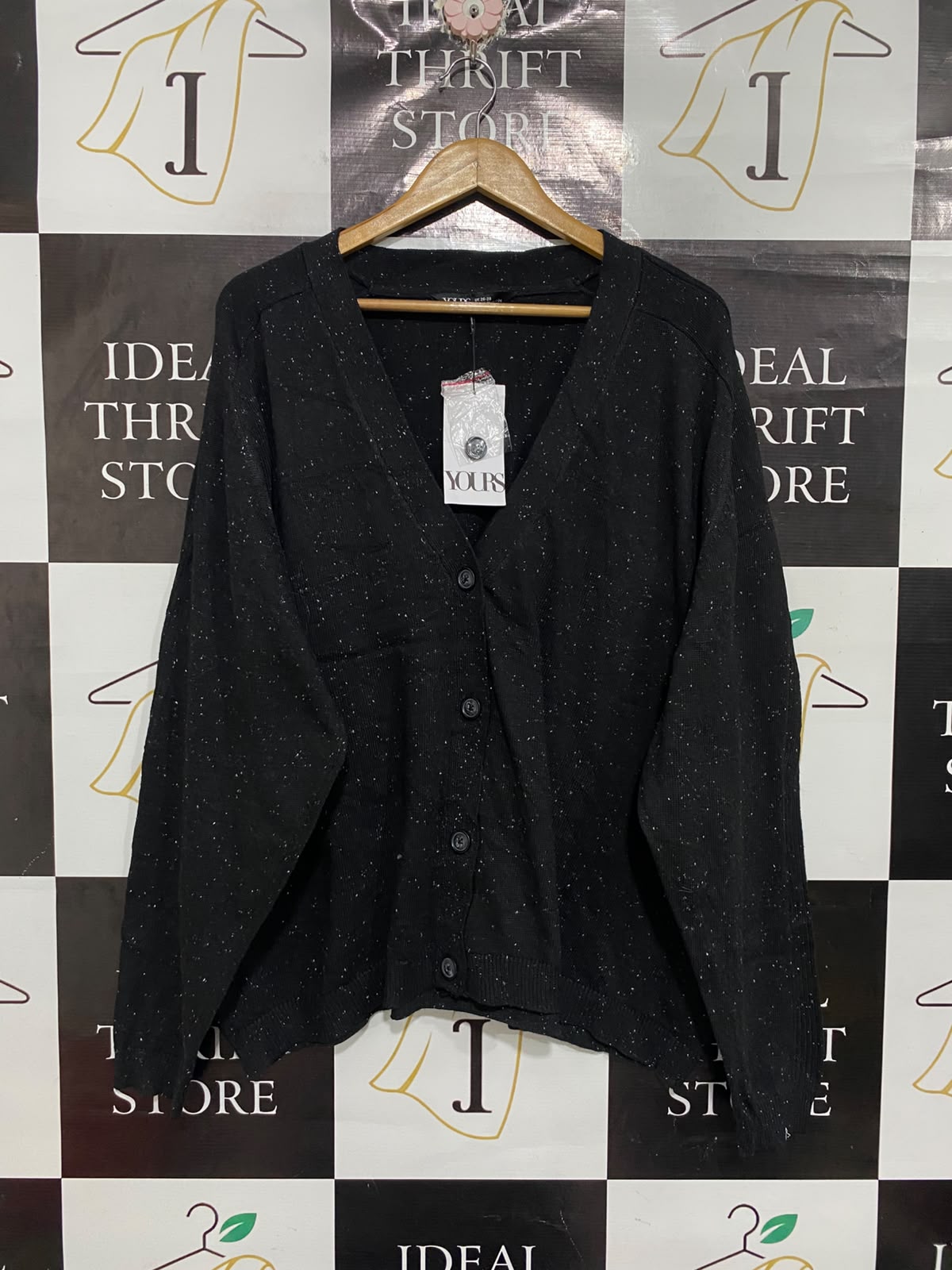 YOURS | L| BUST 30 | A70|  PLUS-SIZE BLACK SPECKLED V-NECK KNIT CARDIGAN