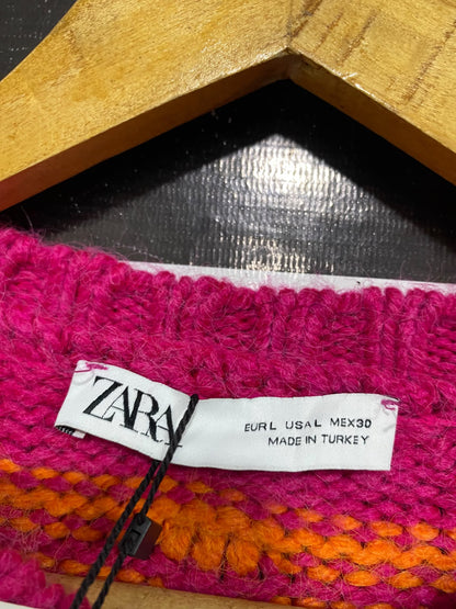 ZARA |L | BUST 23 | A70|  PINK & ORANGE PATTERNED TEXTURED KNIT CARDIGAN