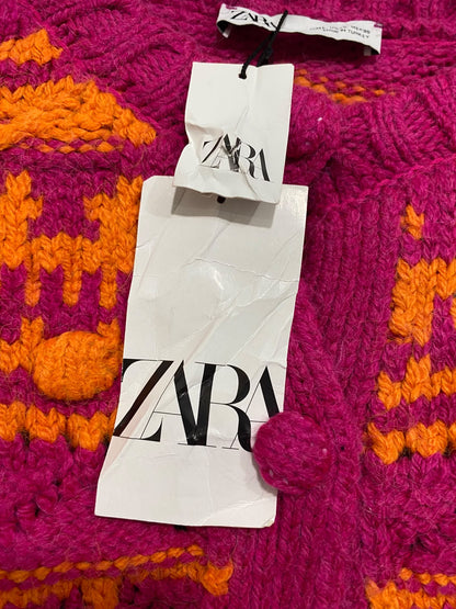 ZARA |L | BUST 23 | A70|  PINK & ORANGE PATTERNED TEXTURED KNIT CARDIGAN