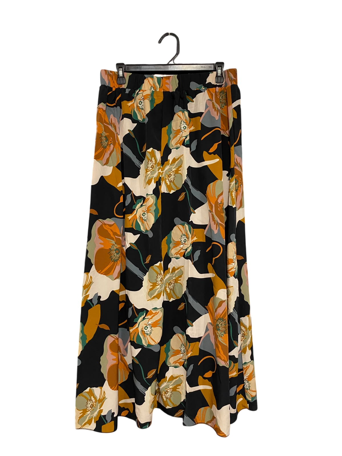 |XL |  WAIST 30 | A70 | BOLD FLORAL PRINT BLACK & MUSTARD MAXI SKIRT