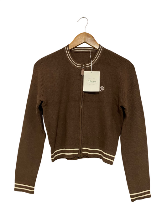 ALBERO |M | BUST 18 | A70 |  BROWN STRIPED KNIT ZIP-UP CARDIGAN