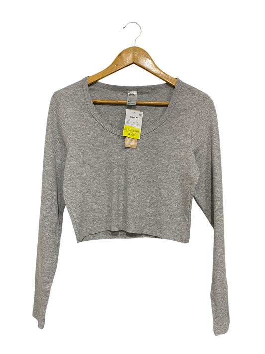ANKO  |M | BUST 17| A70 | GREY RIBBED SCOOP-NECK CROP LONG-SLEEVE TOP