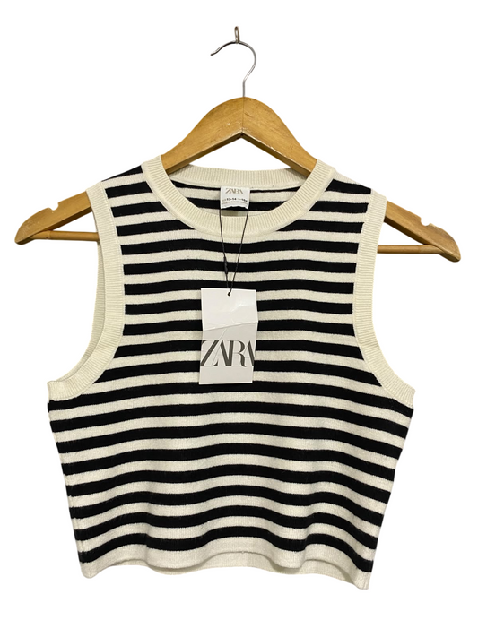 ZARA |XS | BUST 15 | A70 |  BLACK AND WHITE STRIPED SLEEVELESS KNIT TOP