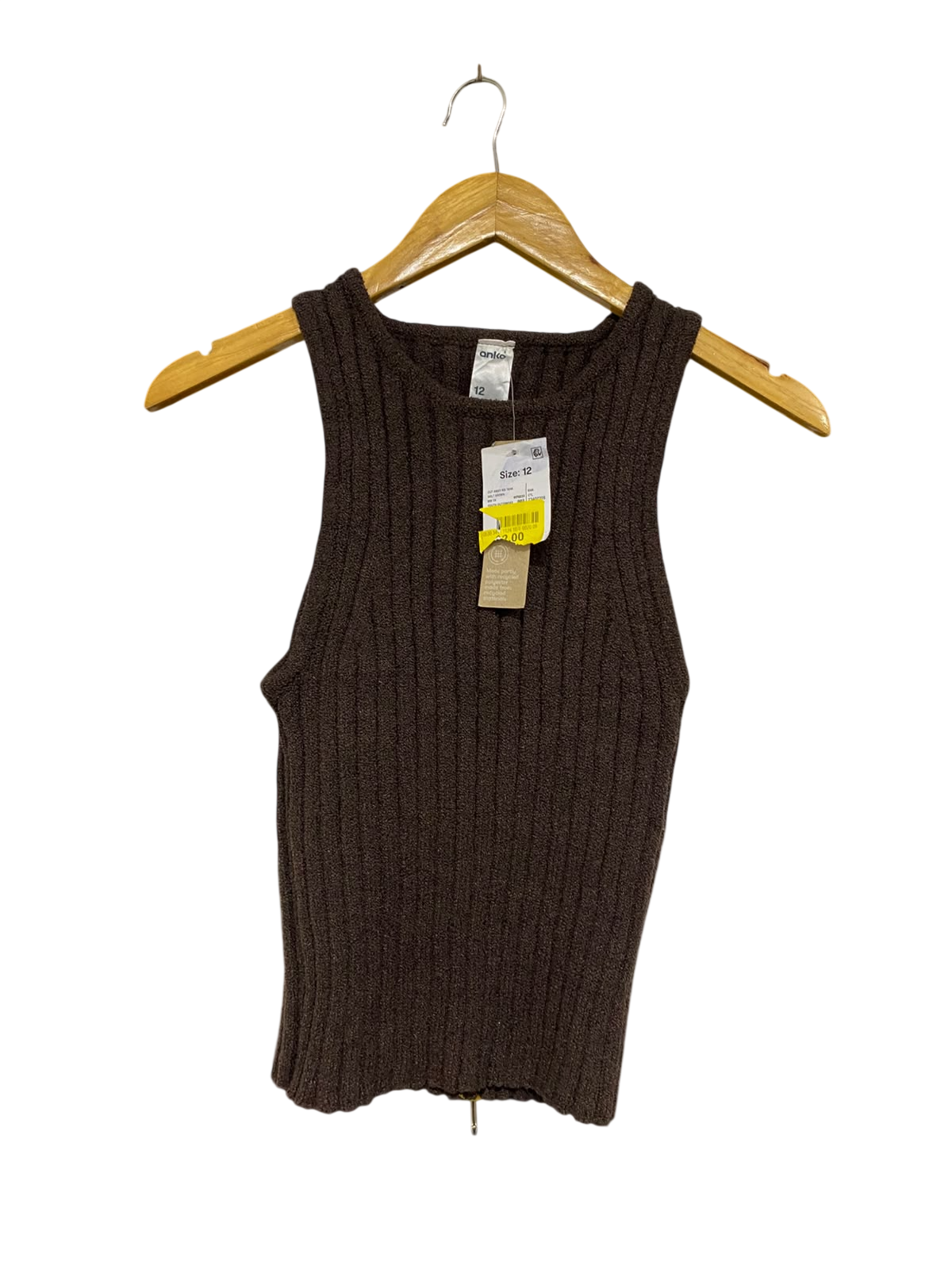 ANKO |M| BUST 11 | A70 |  DARK BROWN RIBBED SLEEVELESS KNIT TANK TOP