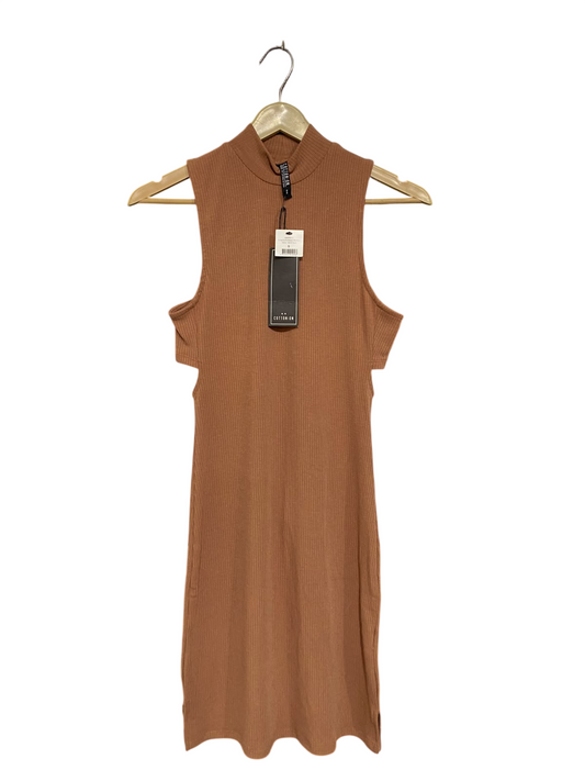 COTTON ON  |S | BUST 15| A70 | CARAMEL BROWN RIBBED MOCK-NECK SLEEVELESS MINI DRESS