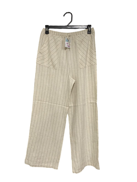 PRIMARK CARES  |S |WAIST 28| A70 | BEIGE PINSTRIPE WIDE-LEG LINEN-LOOK TROUSERS