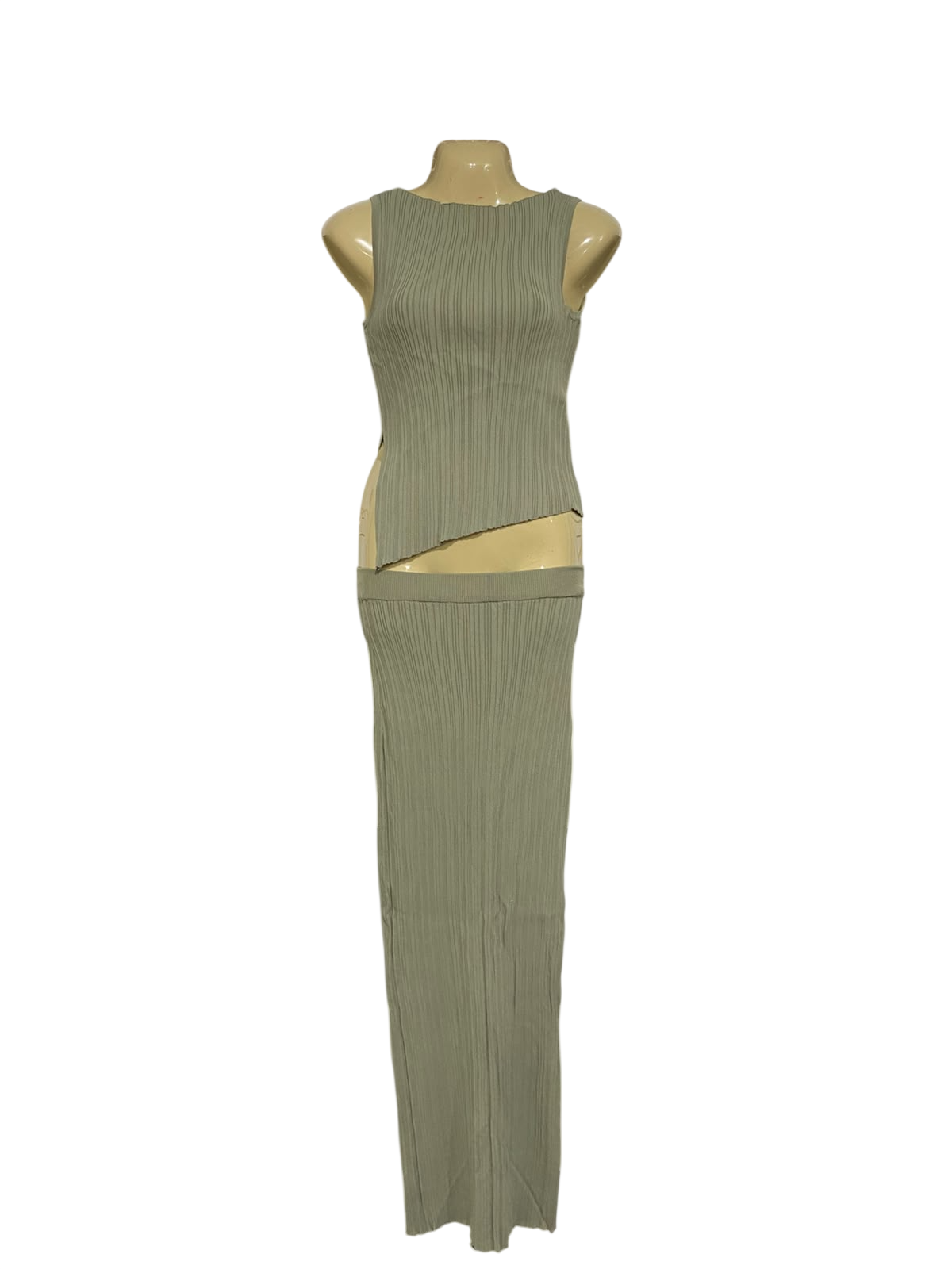 THANNE  |S/M | A70 | SAGE GREEN RIBBED ASYMMETRIC TWO-PIECE SET