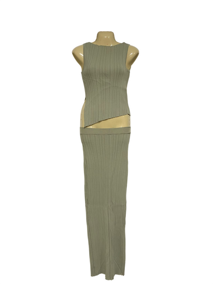 THANNE  |S/M | A70 | SAGE GREEN RIBBED ASYMMETRIC TWO-PIECE SET