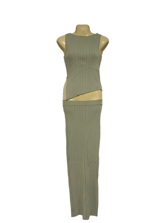 THANNE  |S/M | A70 | SAGE GREEN RIBBED ASYMMETRIC TWO-PIECE SET