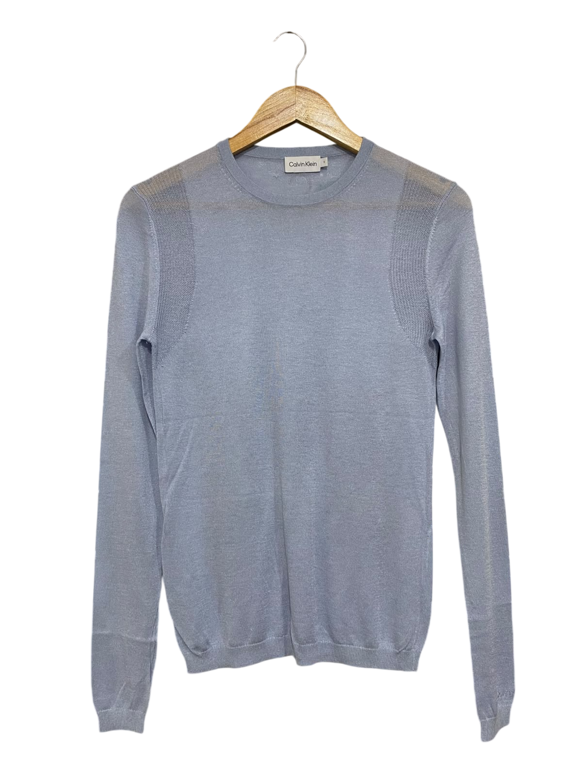 CALVIN KLEIN  |S | BUST 17 | A71 | LIGHT BLUE CREW-NECK LONG-SLEEVE KNIT SWEATER