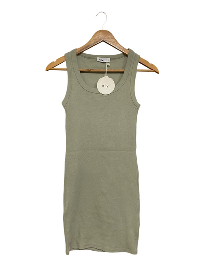 ALLY.  |S | BUST 12 | A71 | SAGE GREEN RIBBED SCOOP-NECK SLEEVELESS MINI DRESS