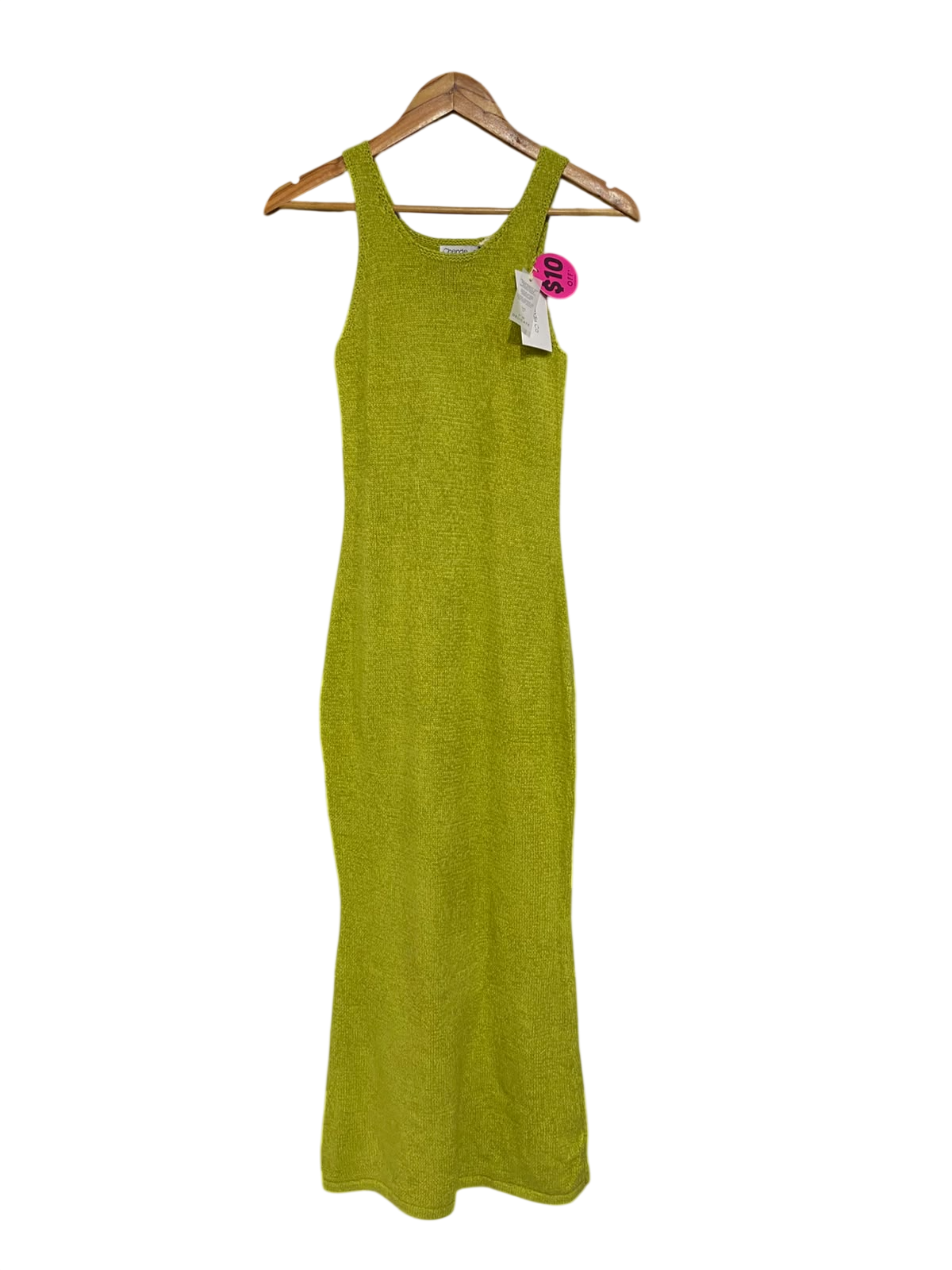 GHANDA  |S | BUST 12| A71 | LIME GREEN OPEN-KNIT SLEEVELESS MAXI DRESS