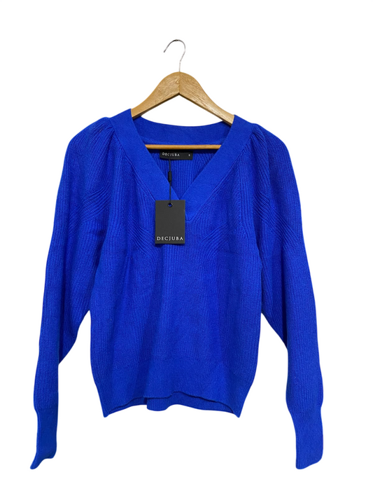 DECJUBA |S| BUST 18 | A71 |  ROYAL BLUE V-NECK LONG-SLEEVE KNIT SWEATER