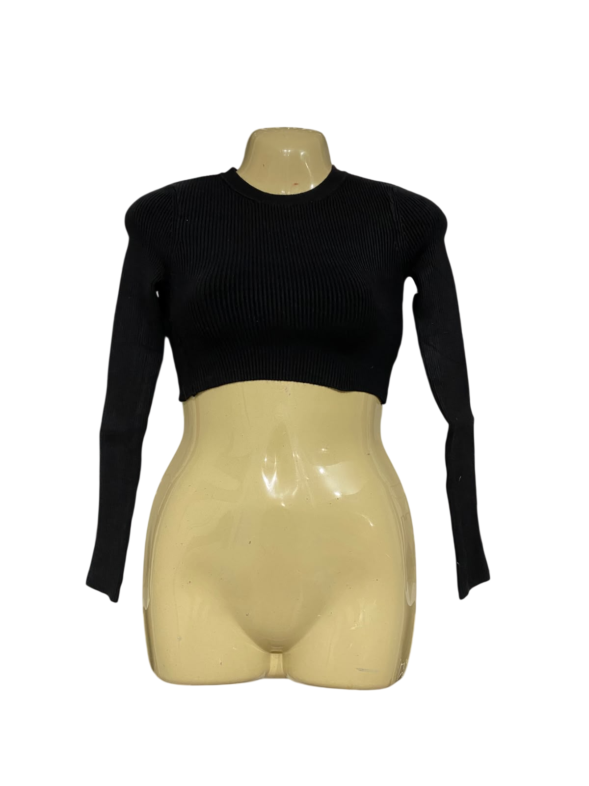 AVA & EVER  |XS | BUST 11 |A71 | BLACK RIBBED CREW-NECK CROPPED LONG-SLEEVE TOP