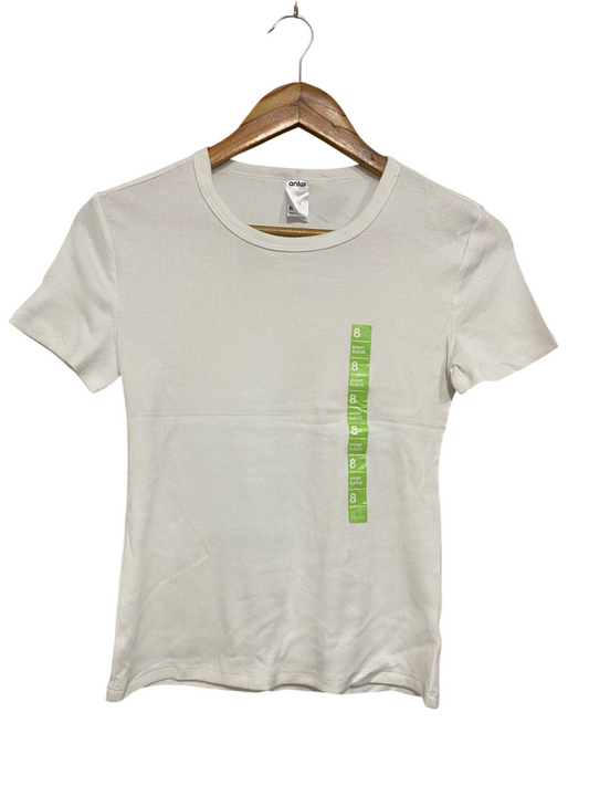 ANKO |S | BUST 15 |A71 |  WHITE RIBBED CREW-NECK SHORT-SLEEVE TEE