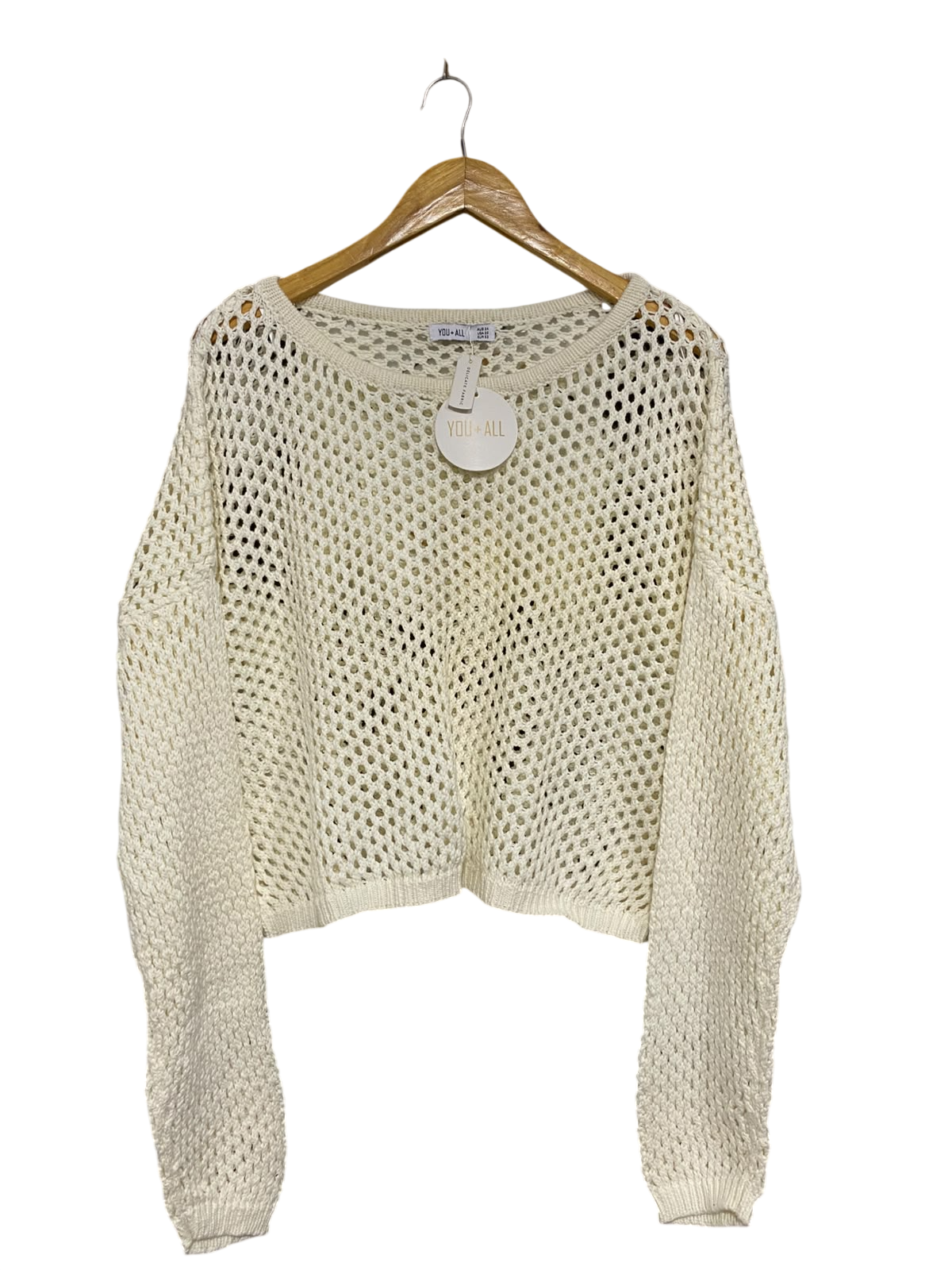 YOU  ALL |L | BUST 26 |A71 |  OFF-WHITE OPEN-KNIT MESH CROPPED SWEATER