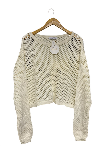 YOU  ALL |L | BUST 26 |A71 |  OFF-WHITE OPEN-KNIT MESH CROPPED SWEATER