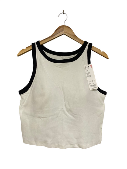 UNIQLO  |XL | BUST 18 |A71 | WHITE & BLACK CONTRAST TRIM RIBBED CROPPED BRA TOP