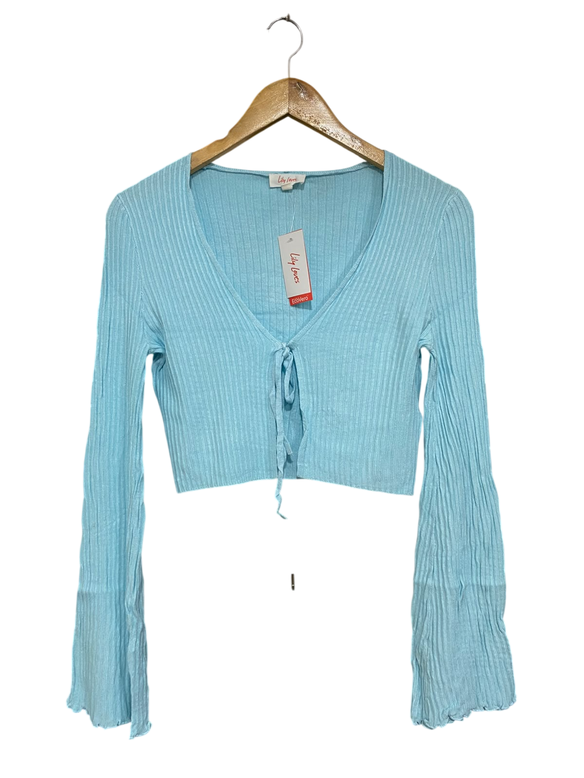 LILY LOVES |S | BUST 16 |A71 |  LIGHT BLUE RIBBED TIE-FRONT CROPPED TOP