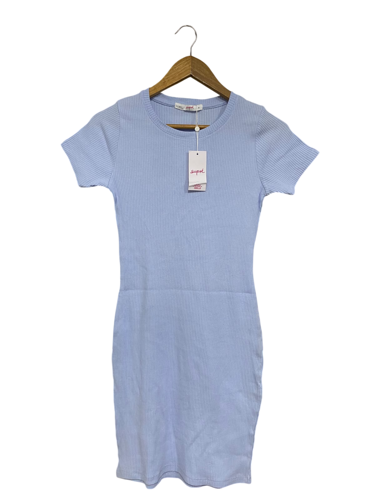 SUPRÉ |M | BUST 14 |A71 |  LIGHT BLUE RIBBED CREW-NECK MINI DRESS