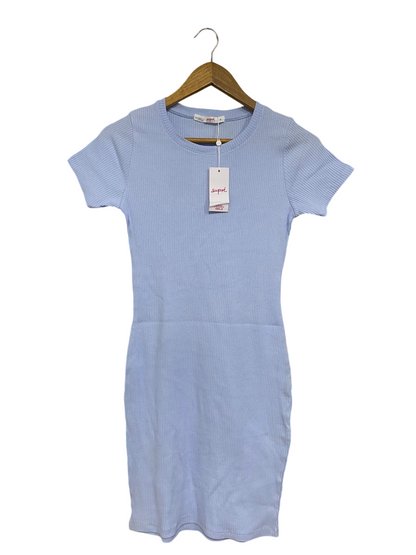 SUPRÉ |M | BUST 14 |A71 |  LIGHT BLUE RIBBED CREW-NECK MINI DRESS