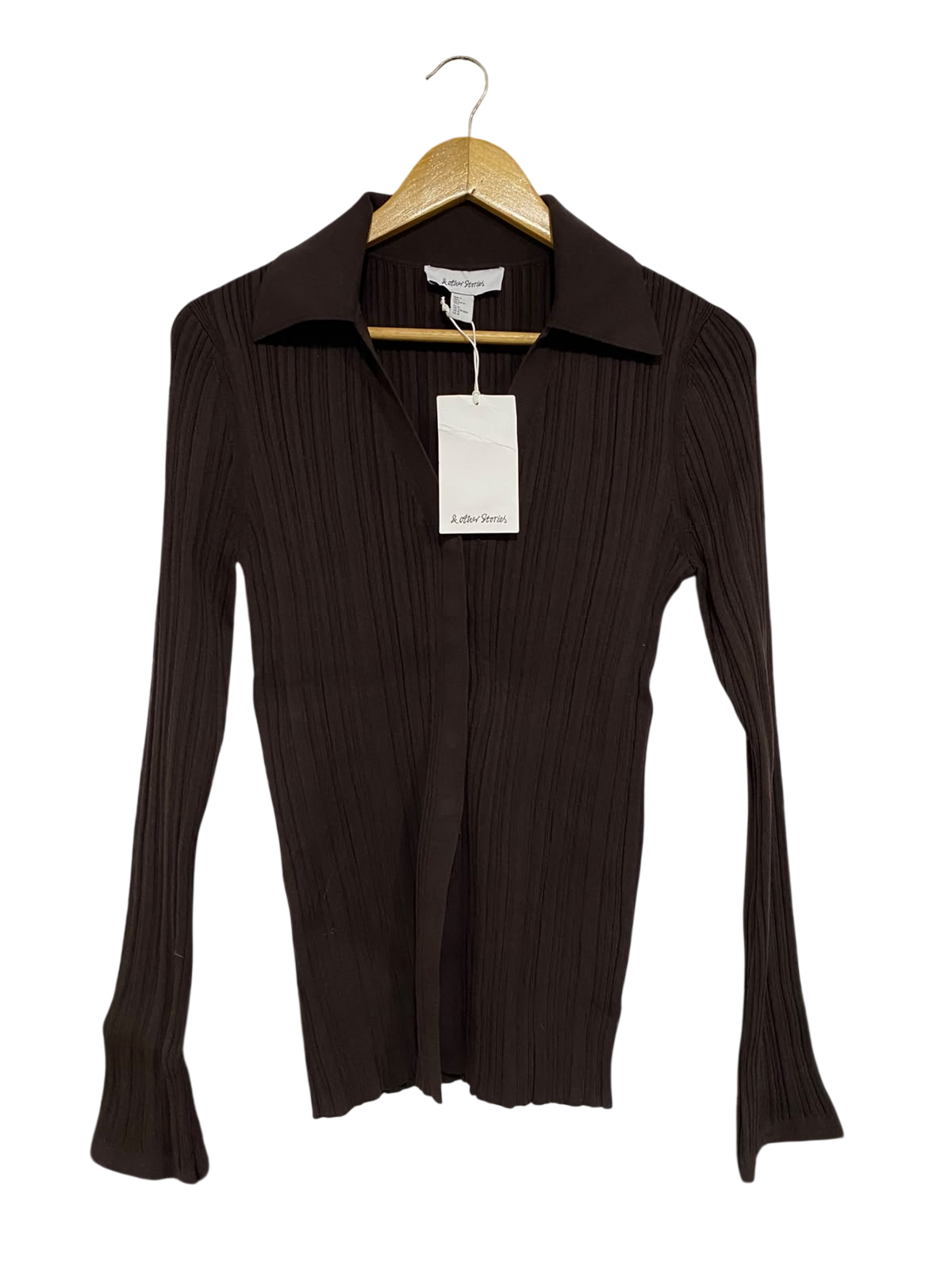 & OTHER STORIES  |M | BUST 16 |A71 | BROWN RIBBED COLLARED LONG-SLEEVE TOP
