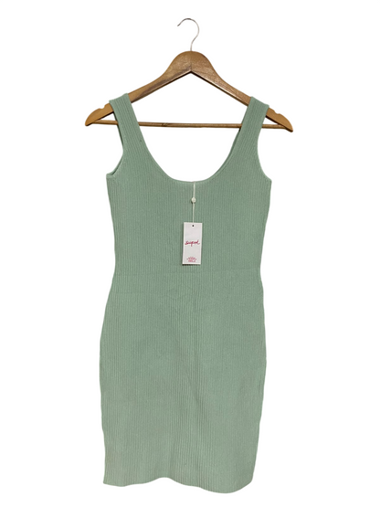 SUPRÉ |M | BUST 14 |A71 |  SAGE GREEN RIBBED SCOOP-NECK MINI DRESS