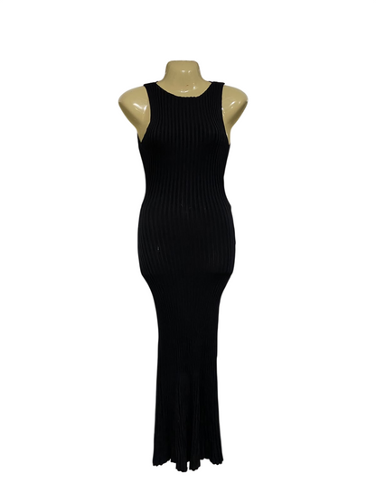 BEC BRIDGE |XS | BUST 15|A71 |  BLACK RIBBED SLEEVELESS MIDI DRESS