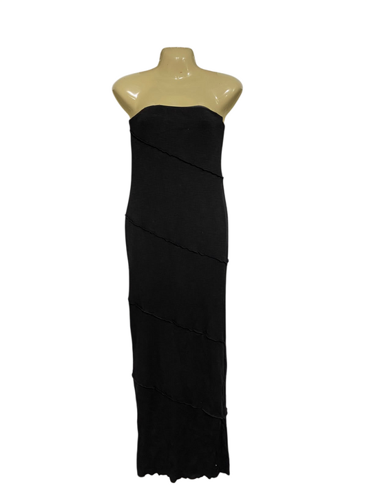 MOOLOOLA |S | BUST 15 |A71 |  BLACK STRAPLESS LETTUCE-TRIM TUBE DRESS