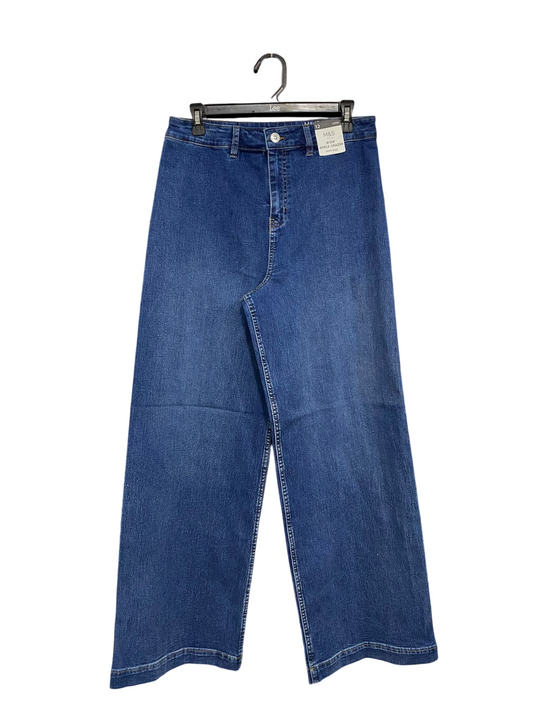M&S |L |  WAIST 30  |A71 |  BLUE HIGH-RISE WIDE ANKLE GRAZER JEANS